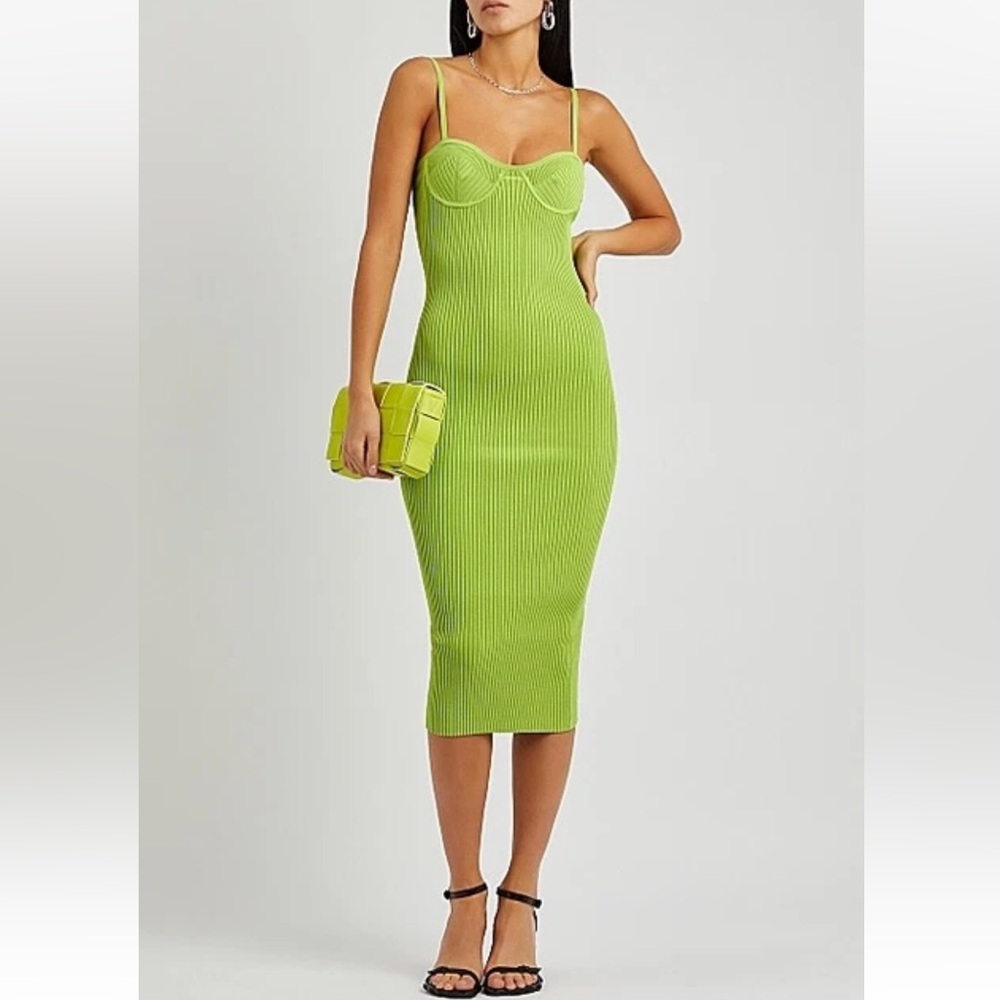 Helmut Lang Ribbed Bustier Dress Lime Green NWOT - Size Small